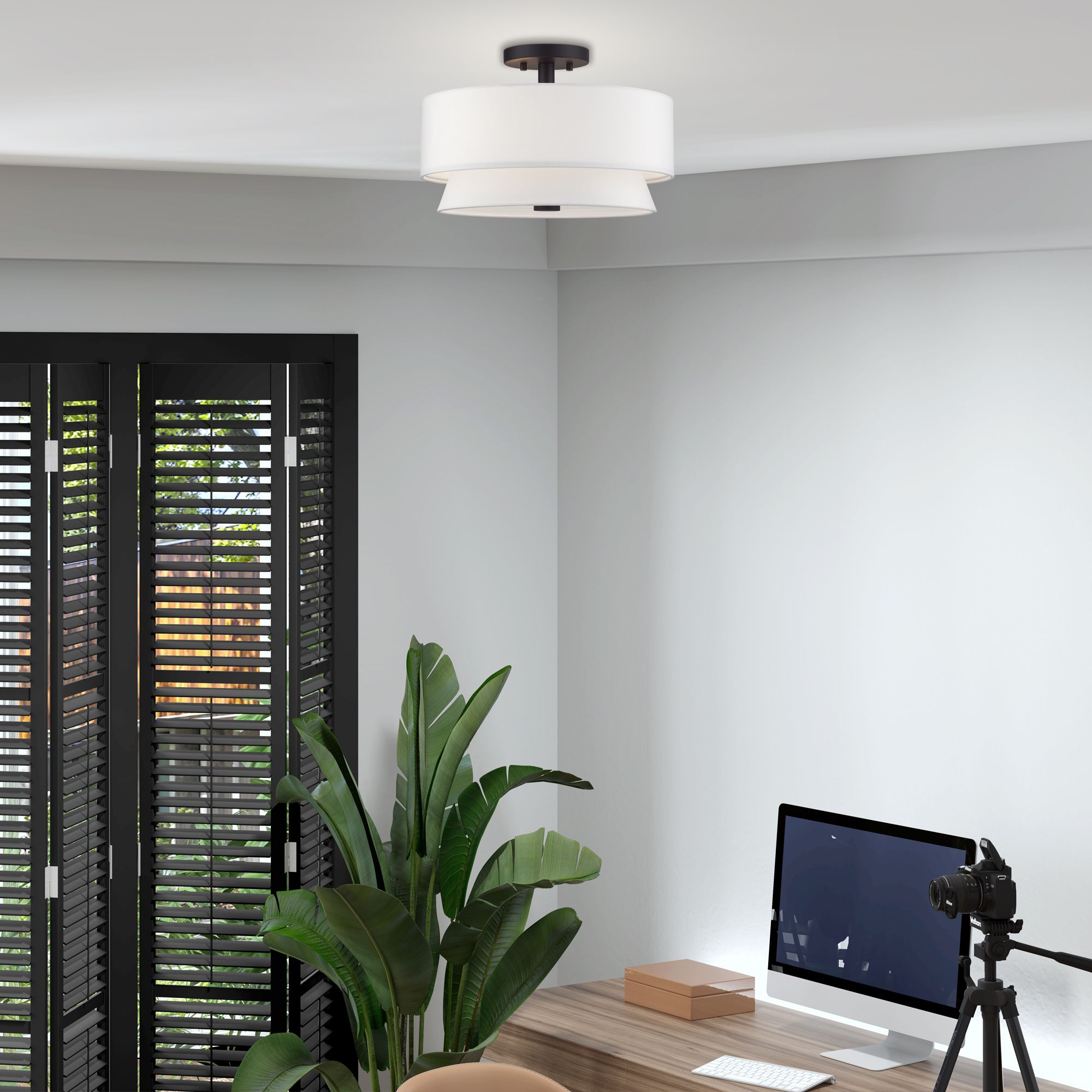 Livex Lighting Fontana 15" 3-Light Bronze Double Shade Ceiling Light