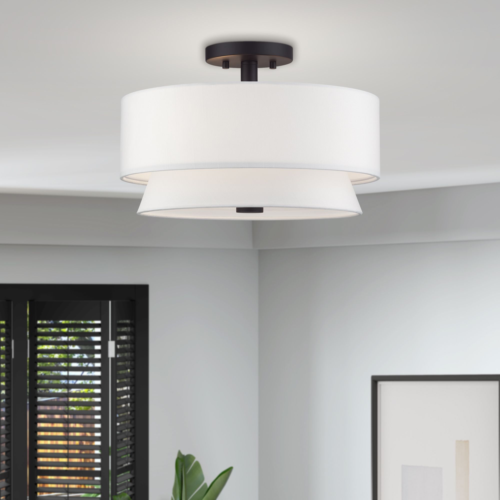 Livex Lighting Fontana 15" 3-Light Bronze Double Shade Ceiling Light