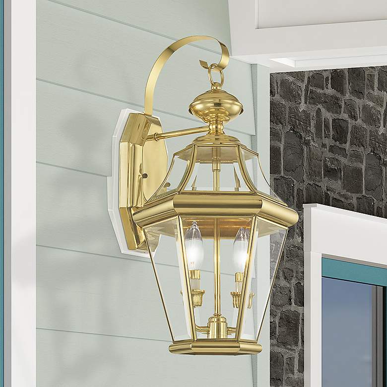 Image 2 Livex Lighting Georgetown 20 3/4" Brass Finish Outdoor Wall Light