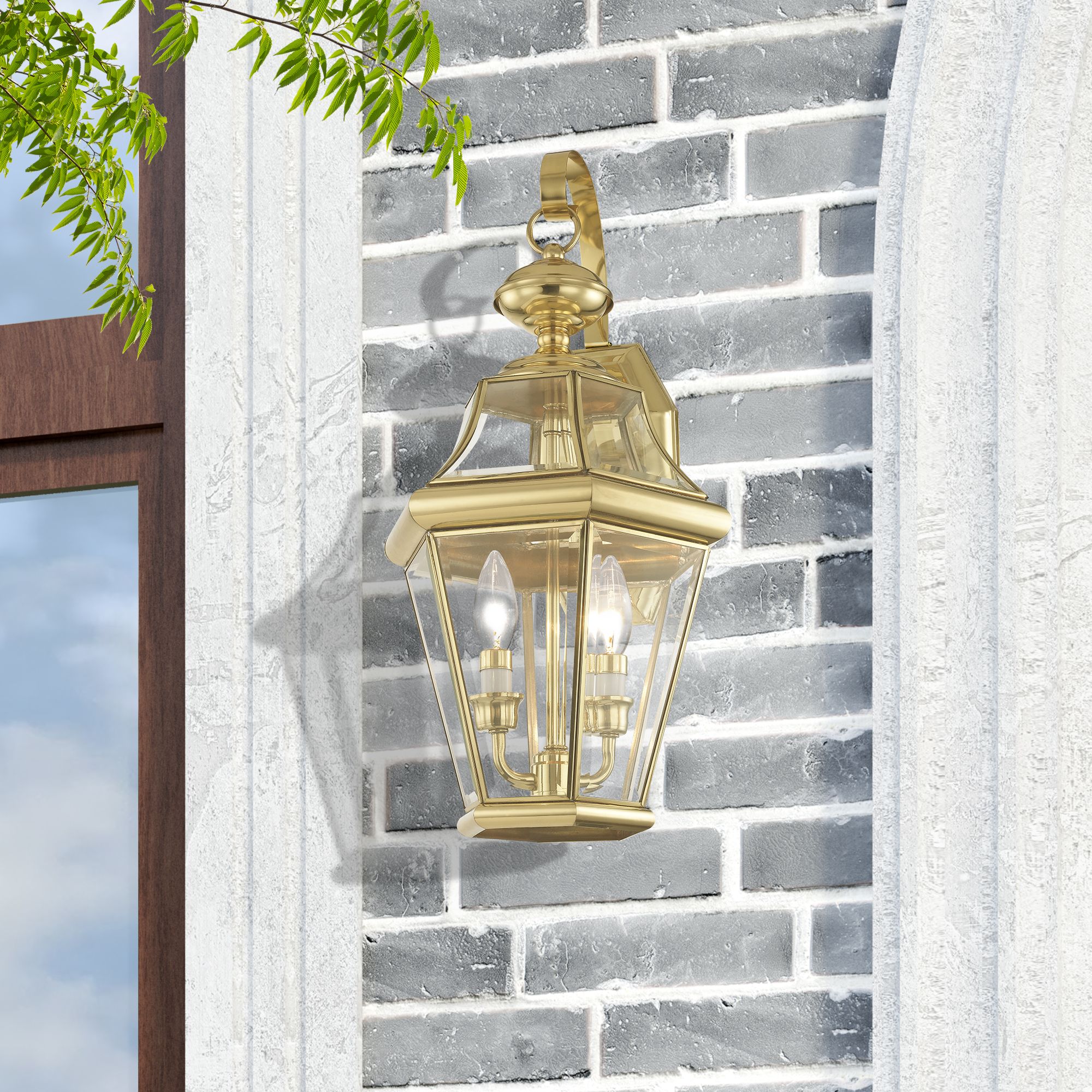 Livex Lighting Georgetown 20 3/4" Brass Finish Outdoor Wall Light in scene