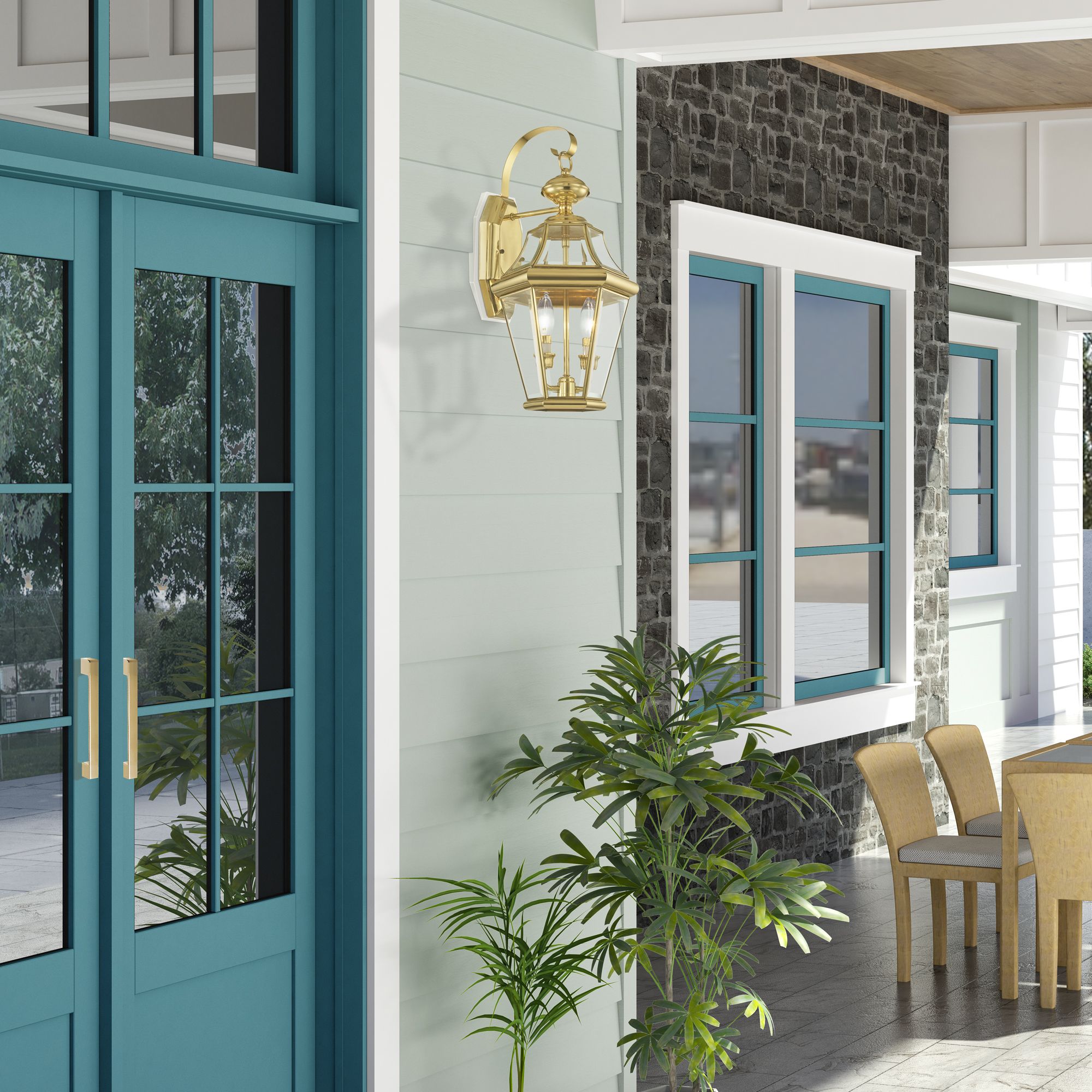 Livex Lighting Georgetown 20 3/4" Brass Finish Outdoor Wall Light in scene