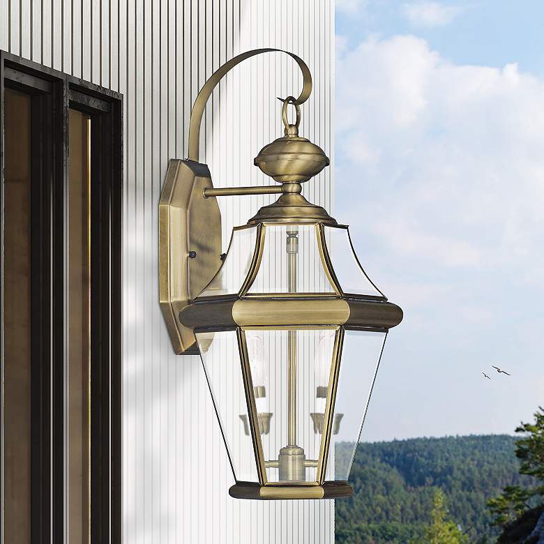 Image 1 Livex Lighting Georgetown 21" High 2-Light Antique Brass Outdoor Light