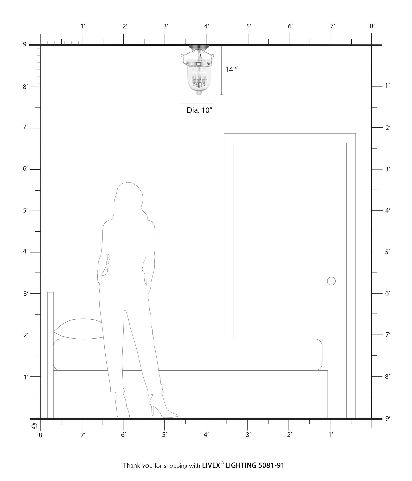 Livex Lighting Jefferson 10" Wide Brushed Nickel 3-Light Ceiling Light