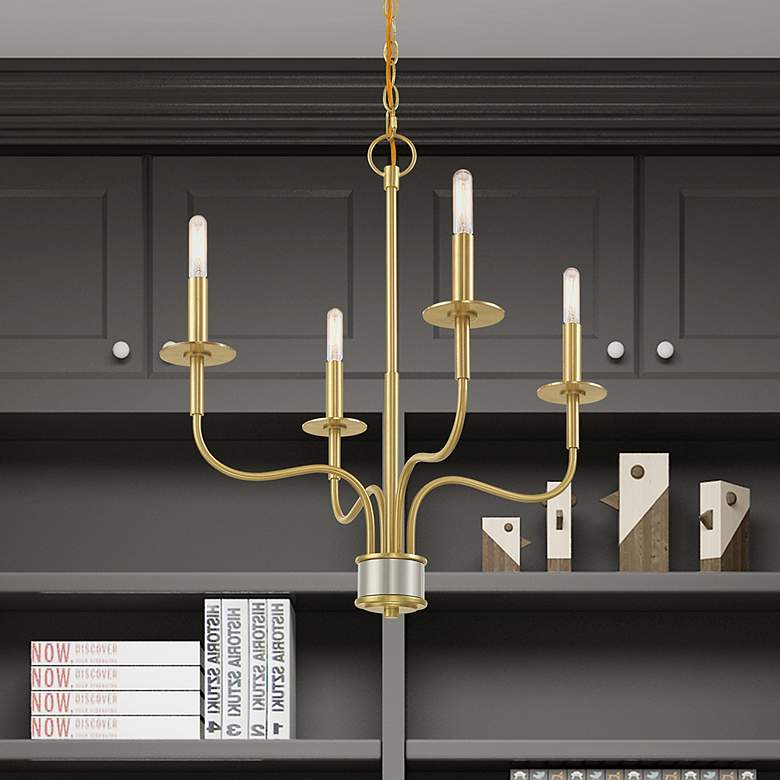 Image 1 Livex Lighting Lisbon 22" Satin Brass 4-Light Traditional Chandelier
