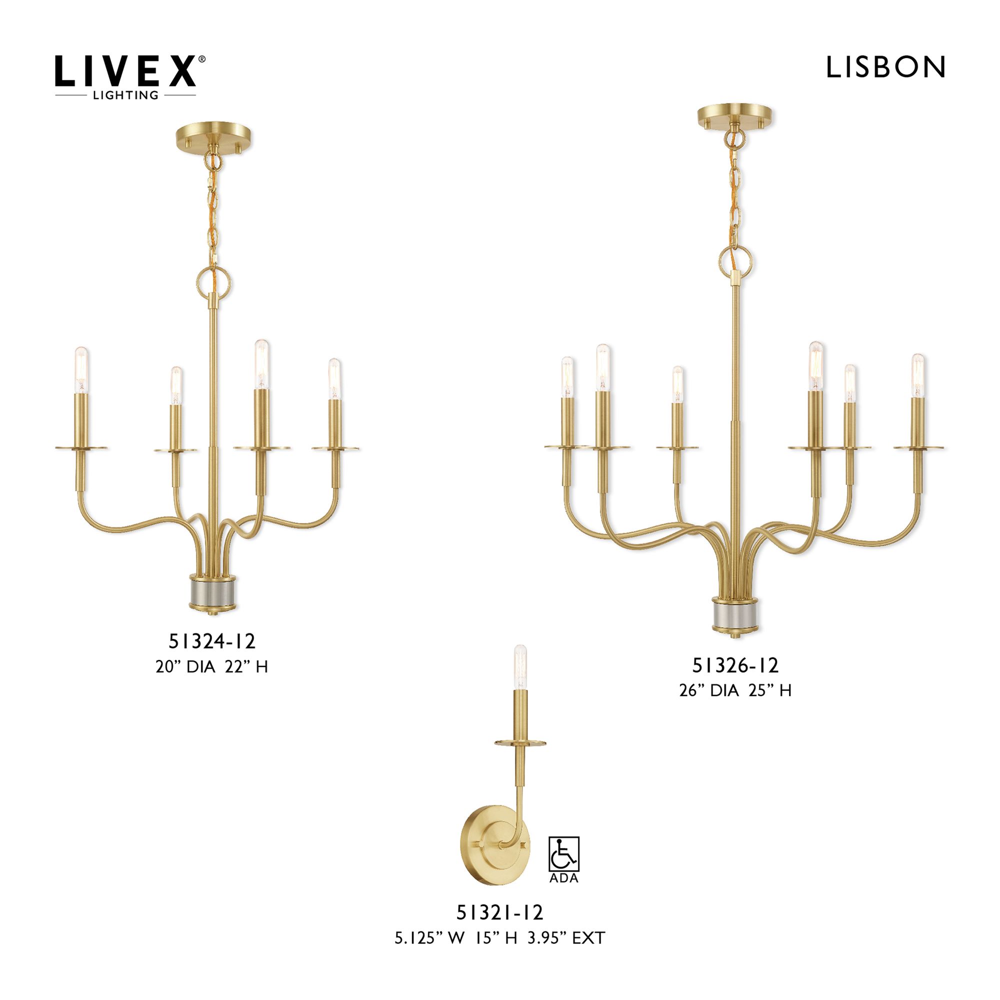 Livex Lighting Lisbon 22" Satin Brass 4-Light Traditional Chandelier