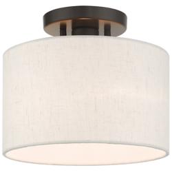 Livex Lighting Meadow 10" Wide English Bronze White Drum Ceiling Light