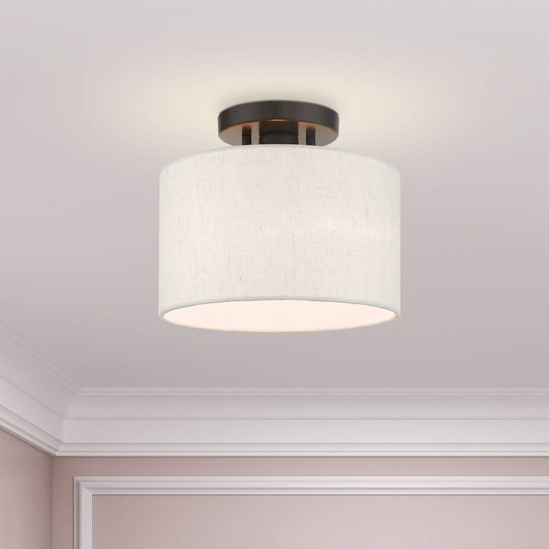 Image 1 Livex Lighting Meadow 10" Wide English Bronze White Drum Ceiling Light