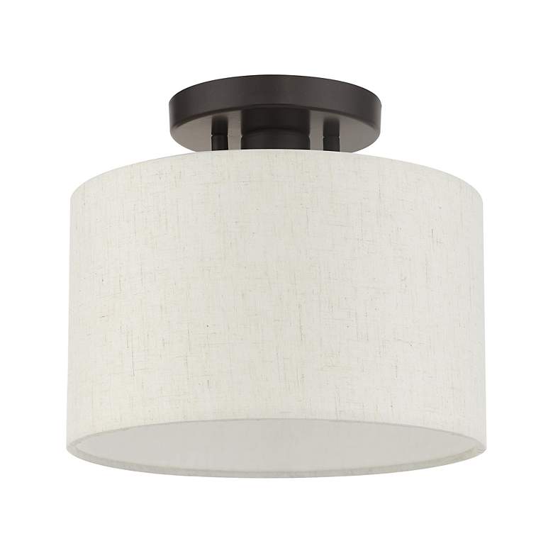 Image 3 Livex Lighting Meadow 10" Wide English Bronze White Drum Ceiling Light more views