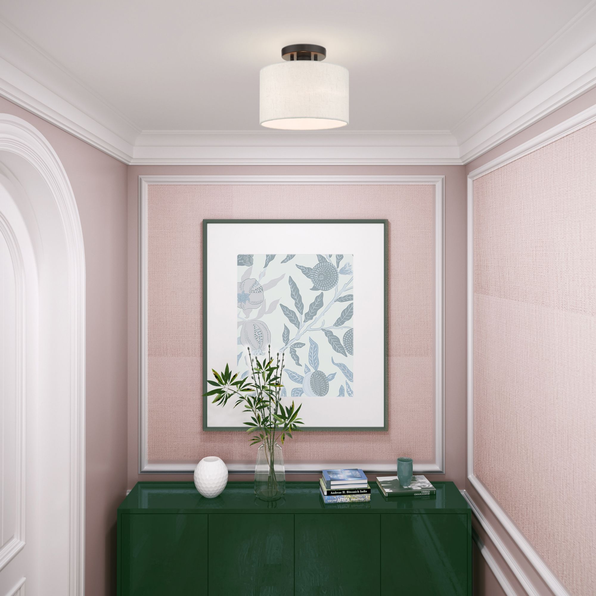 Livex Lighting Meadow 10" Wide English Bronze White Drum Ceiling Light