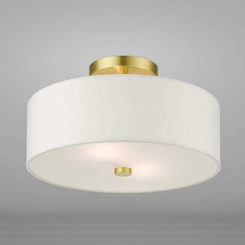 Image 1 Livex Lighting Meridian 13" 2-Light Satin Brass Semi Flush Fixture
