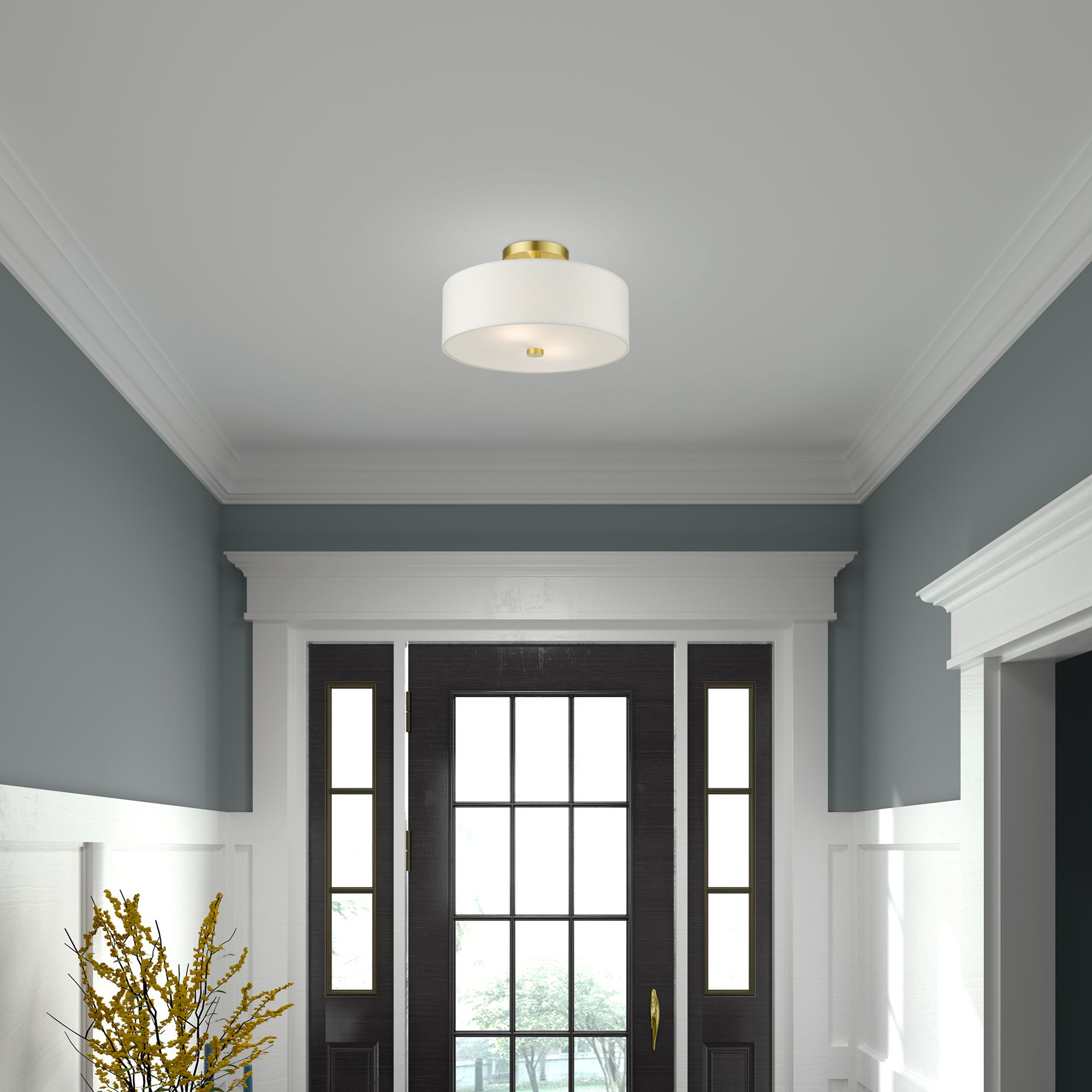 Livex Lighting Meridian 13" 2-Light Satin Brass Semi Flush Fixture