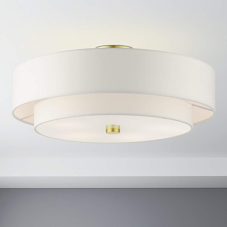 Image 2 Livex Lighting Meridian 22" Wide Satin Brass Off-White Ceiling Light