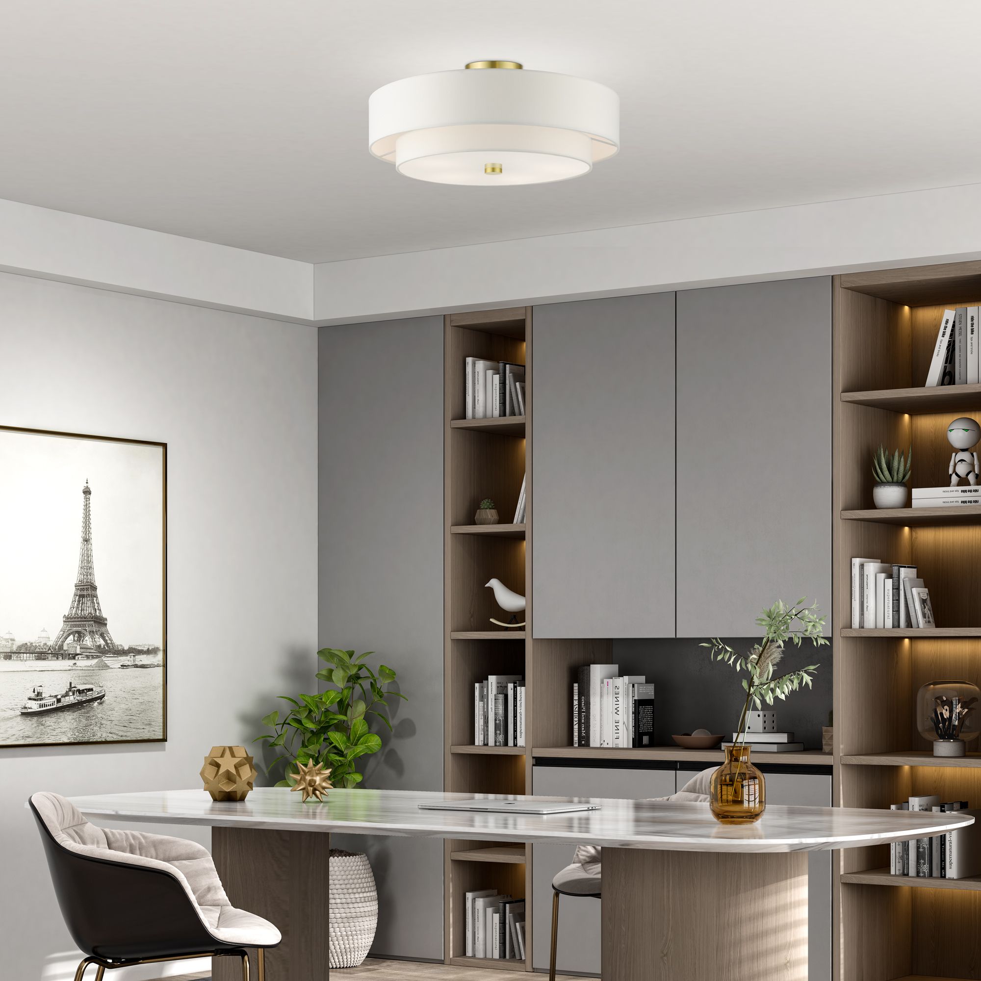 Livex Lighting Meridian 22" Wide Satin Brass Off-White Ceiling Light in scene