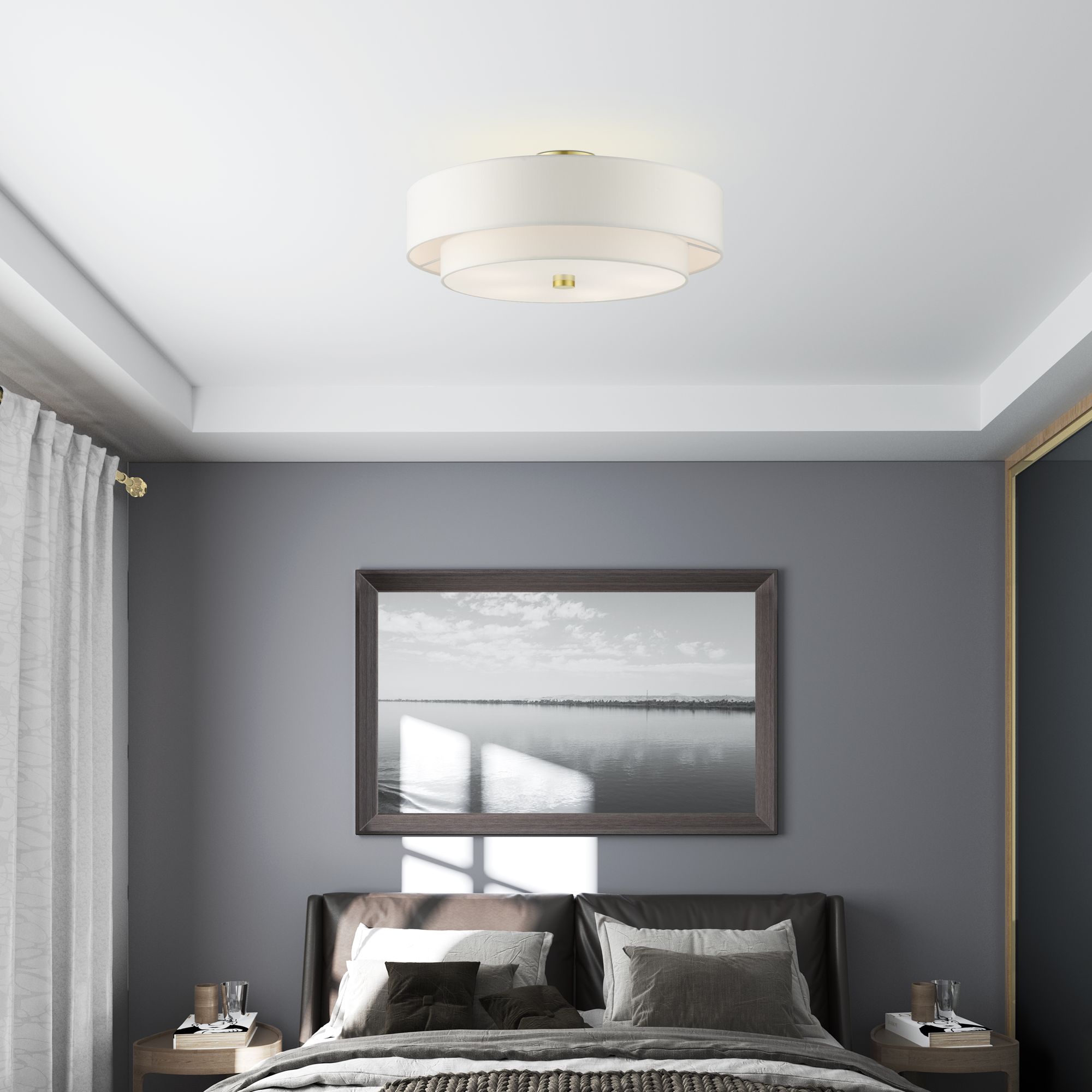 Livex Lighting Meridian 22" Wide Satin Brass Off-White Ceiling Light in scene