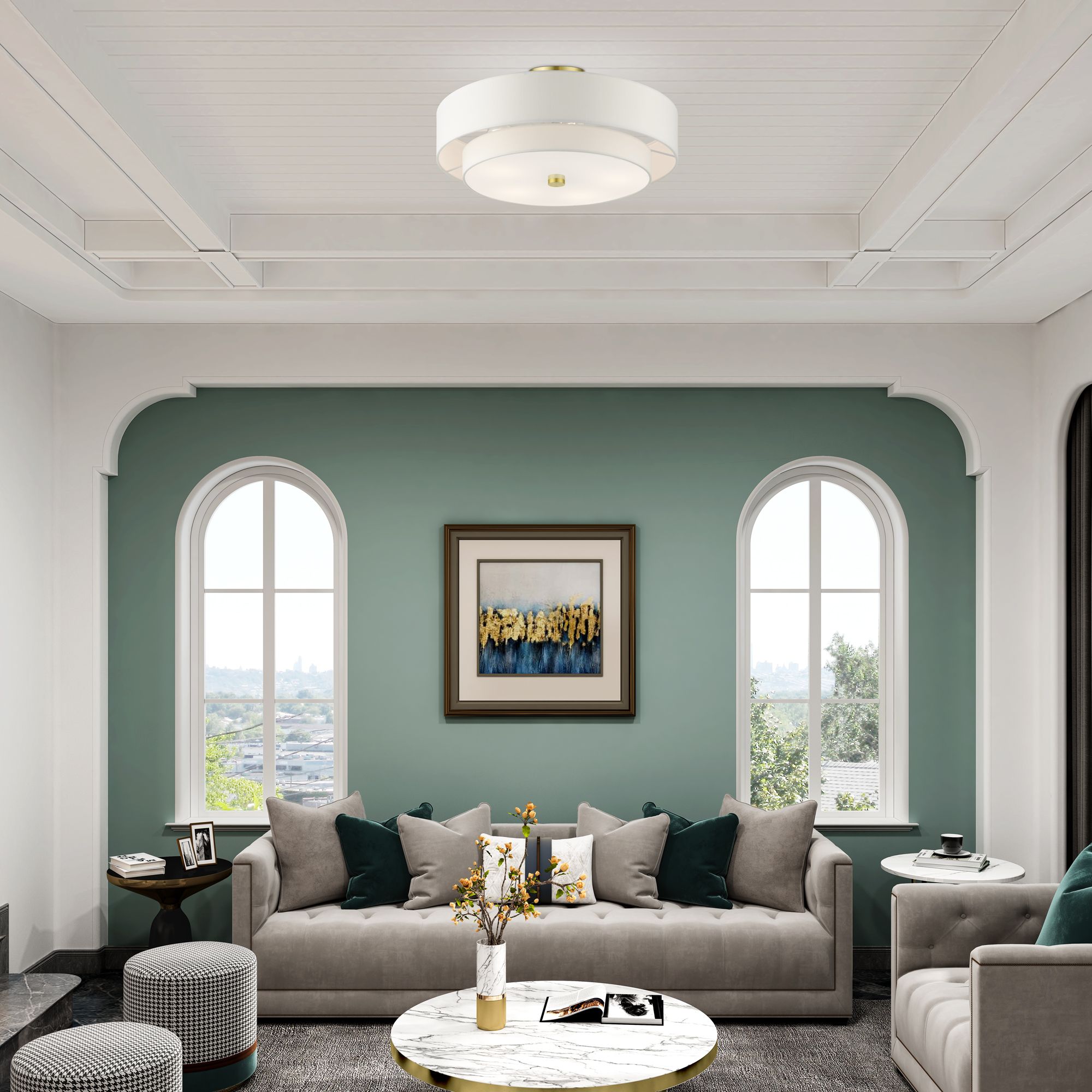 Livex Lighting Meridian 22" Wide Satin Brass Off-White Ceiling Light in scene