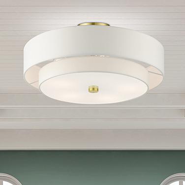 Livex Lighting Meridian 22" Wide Satin Brass Off-White Ceiling Light