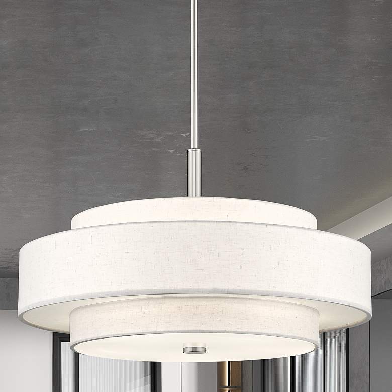 Image 2 Livex Lighting Meridian 24" Nickel Double-Drum Shade Pendant Light