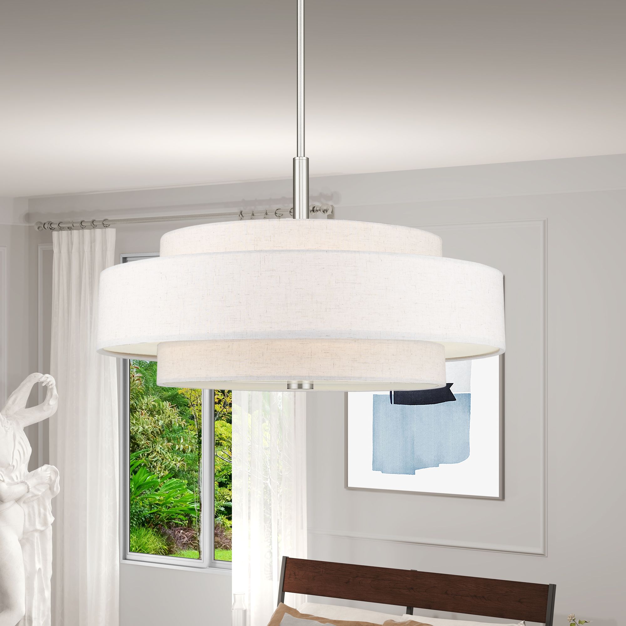Livex Lighting Meridian 24" Nickel Double-Drum Shade Pendant Light in scene