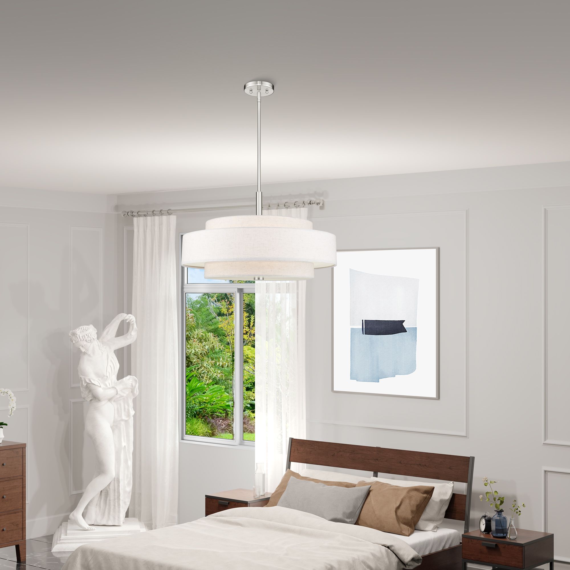 Livex Lighting Meridian 24" Nickel Double-Drum Shade Pendant Light in scene