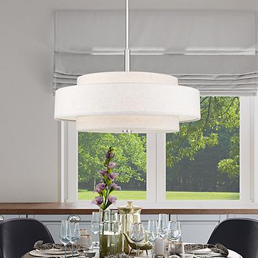 Livex Lighting Meridian 24" Nickel Double-Drum Shade Pendant Light