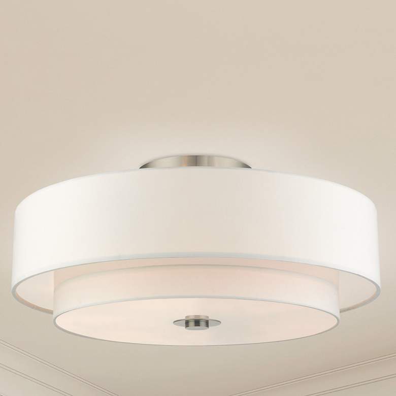 Image 1 Livex Lighting Meridian 30" Brushed Nickel Double Drum Ceiling Light