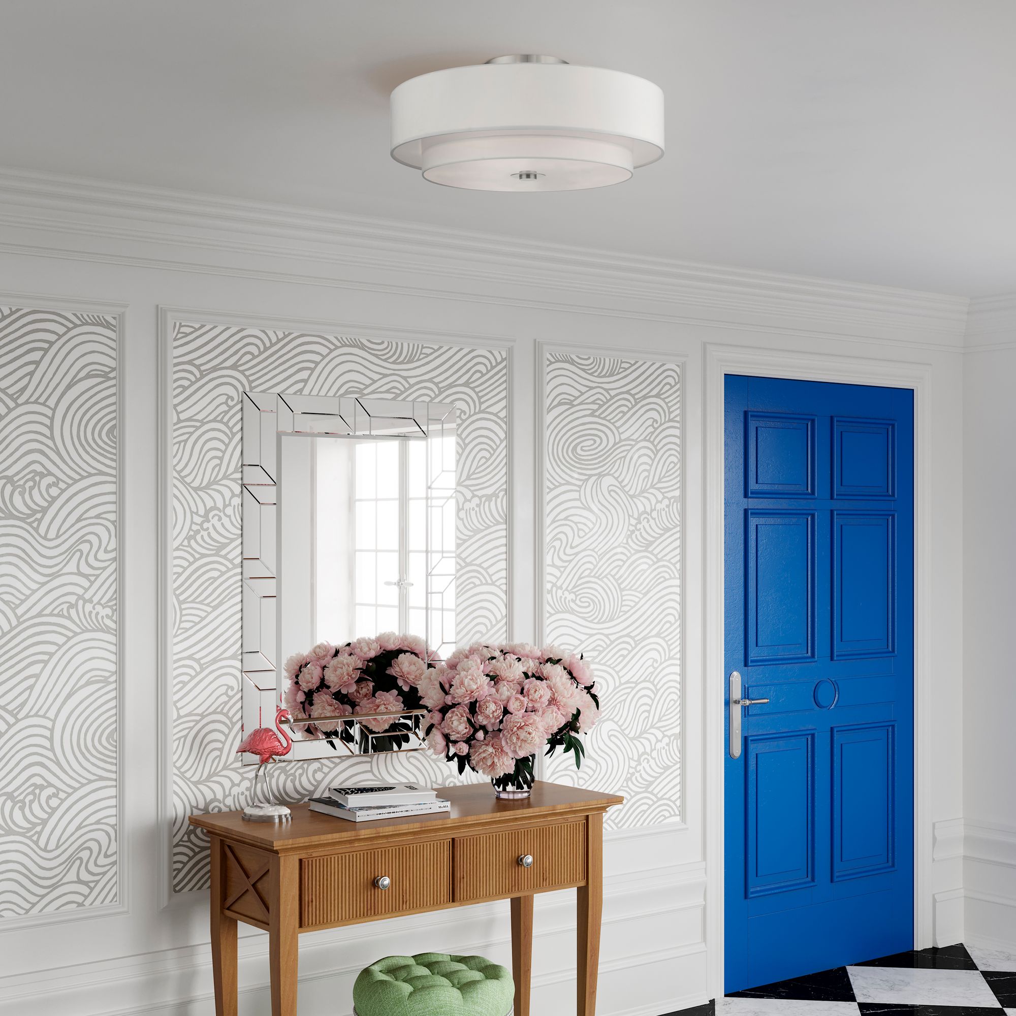 Livex Lighting Meridian 30" Brushed Nickel Double Drum Ceiling Light