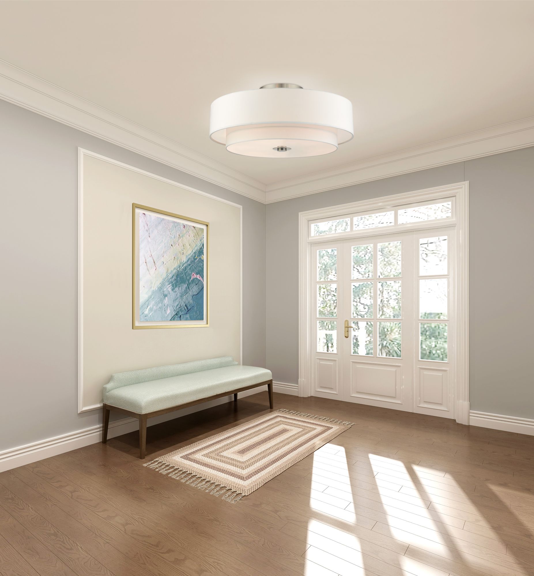 Livex Lighting Meridian 30" Brushed Nickel Double Drum Ceiling Light