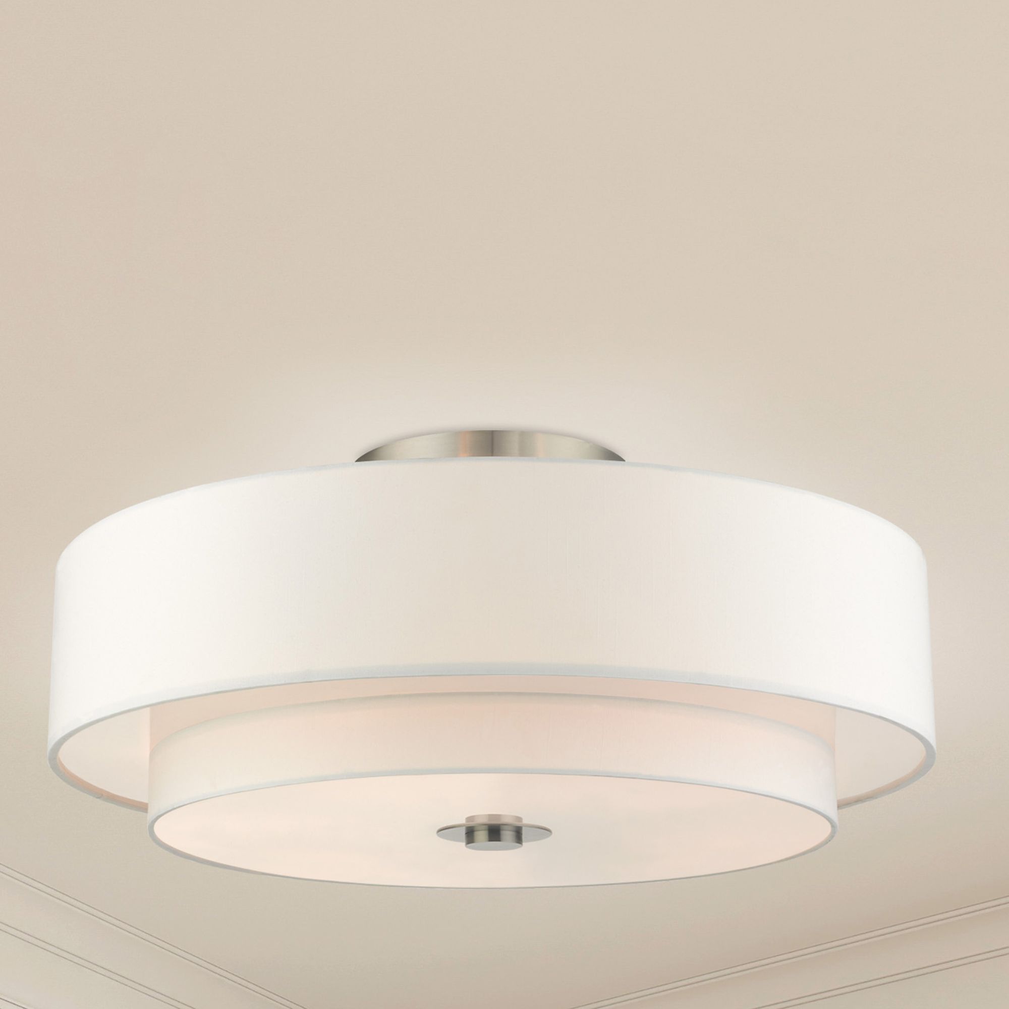 Livex Lighting Meridian 30" Brushed Nickel Double Drum Ceiling Light