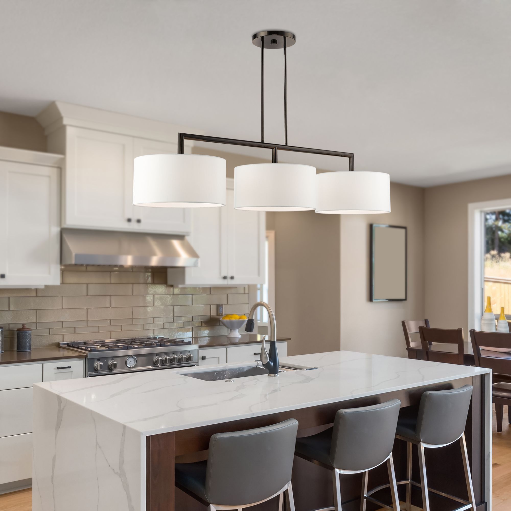 Livex Lighting Meridian 51" Black Chrome 3-Light Linear Chandelier in scene