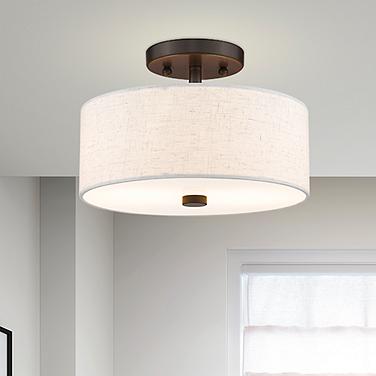 Livex Lighting Monroe 11" English Bronze Oatmeal Drum Ceiling Light