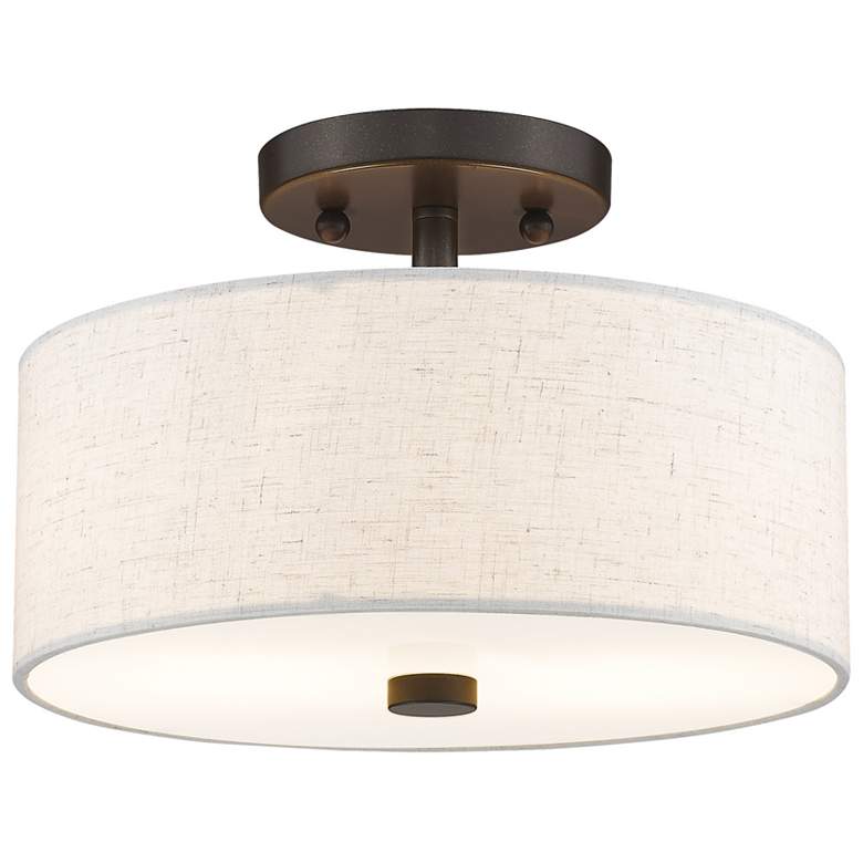 Image 2 Livex Lighting Monroe 11" English Bronze Oatmeal Drum Ceiling Light