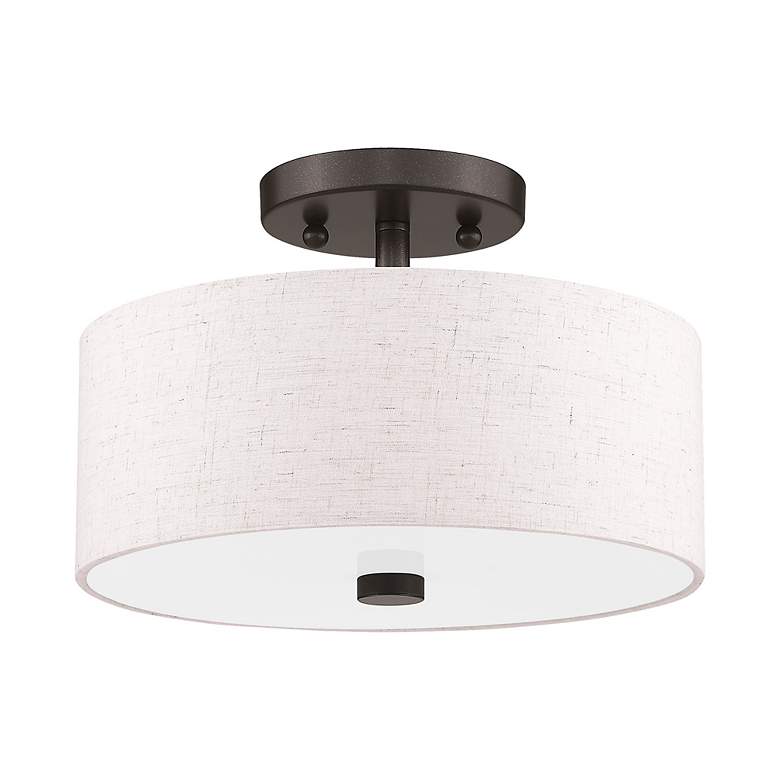 Image 3 Livex Lighting Monroe 11" English Bronze Oatmeal Drum Ceiling Light more views