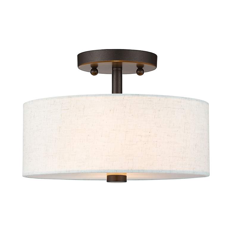 Image 4 Livex Lighting Monroe 11" English Bronze Oatmeal Drum Ceiling Light more views