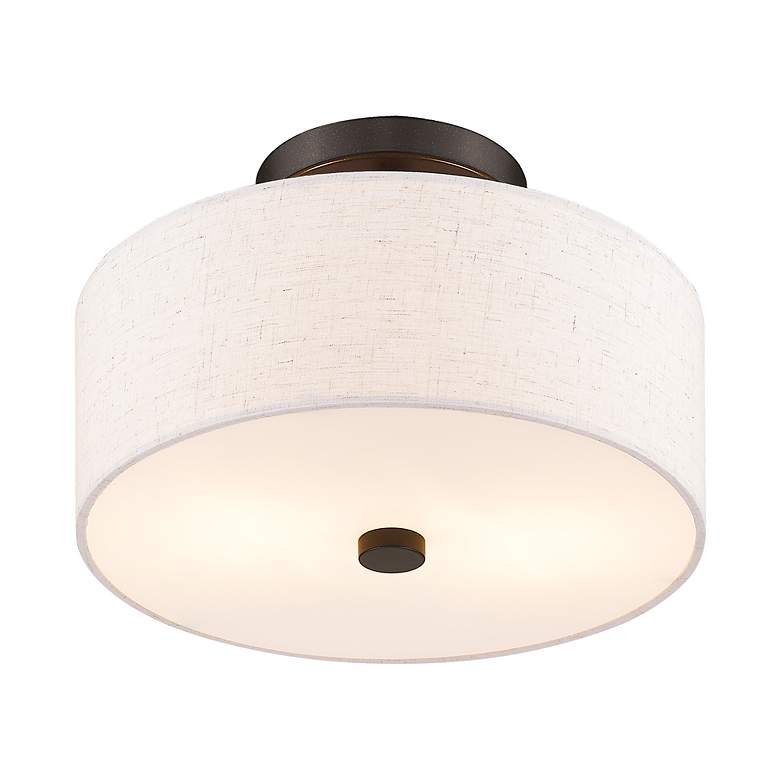 Image 5 Livex Lighting Monroe 11" English Bronze Oatmeal Drum Ceiling Light more views