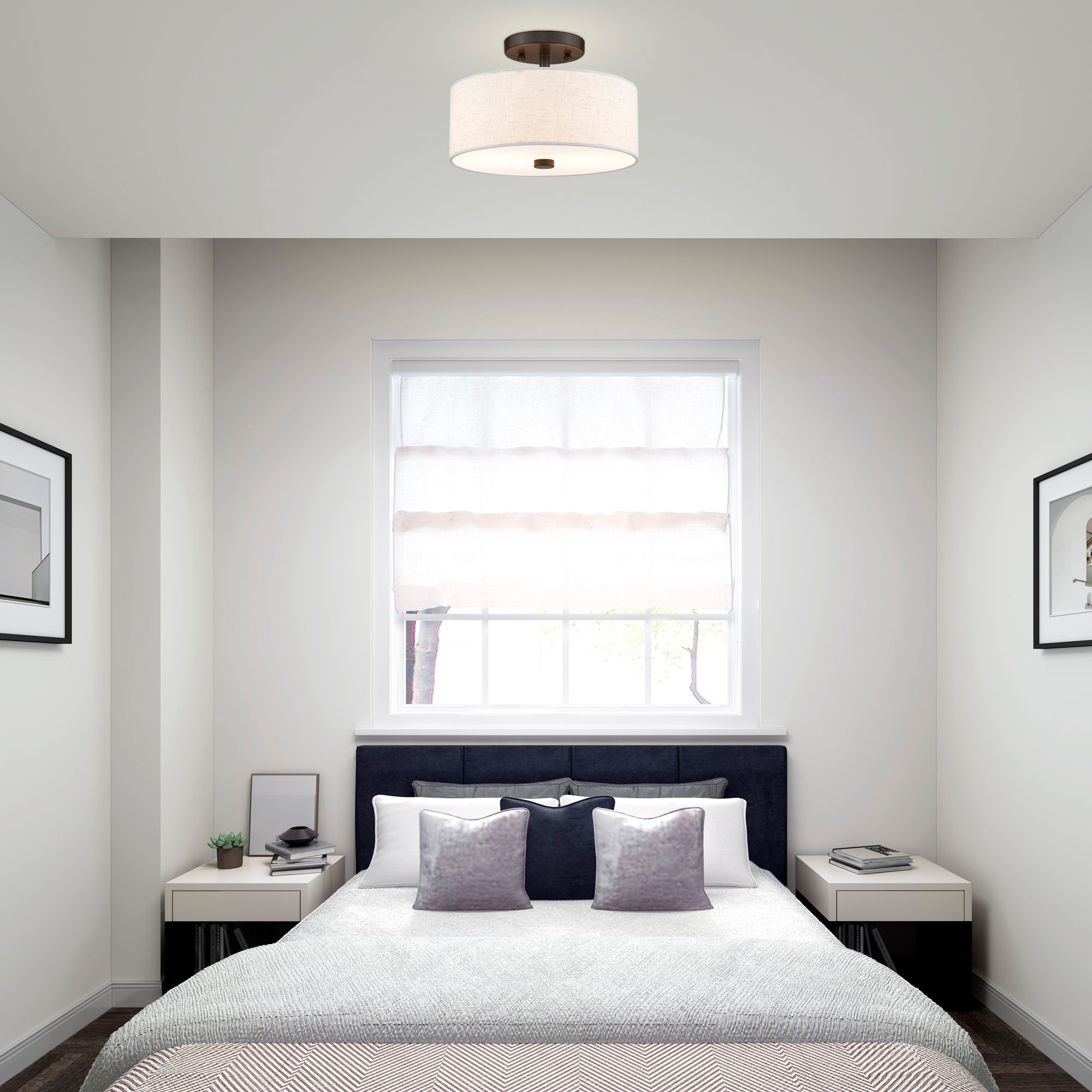 Livex Lighting Monroe 11" English Bronze Oatmeal Drum Ceiling Light