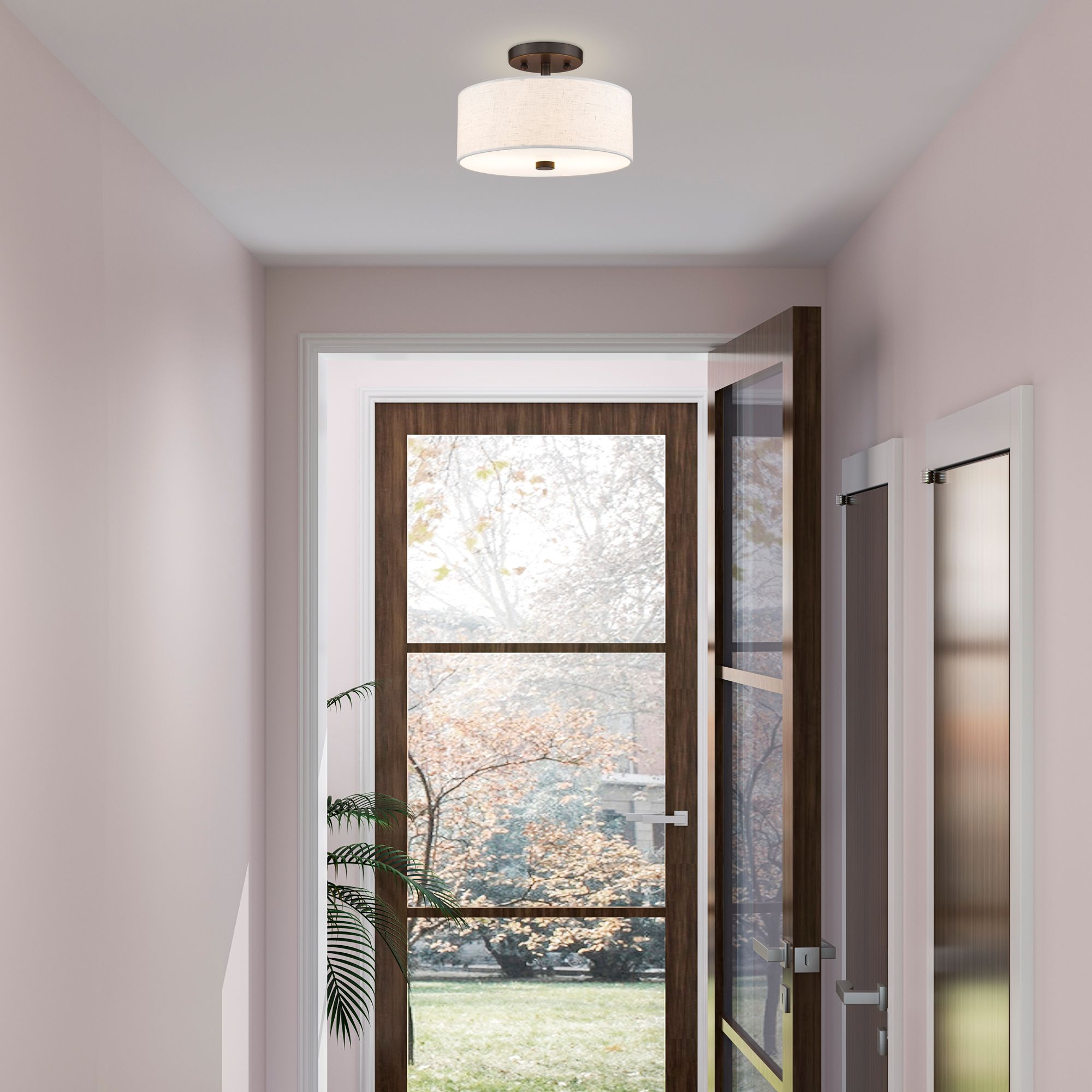 Livex Lighting Monroe 11" English Bronze Oatmeal Drum Ceiling Light