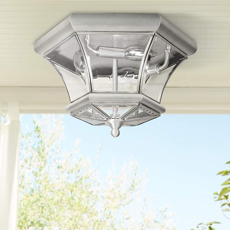 Image 1 Livex Lighting Monterey 12 1/2" Wide Nickel Outdoor Ceiling Light