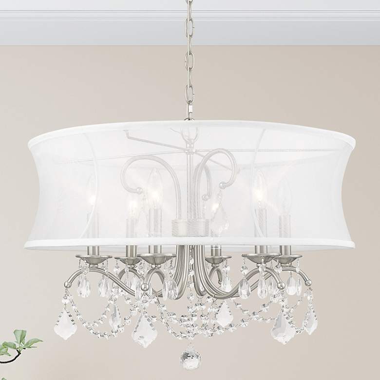 Image 1 Livex Lighting New Castle 24 inch Wide Brushed Nickel Shade Chandelier