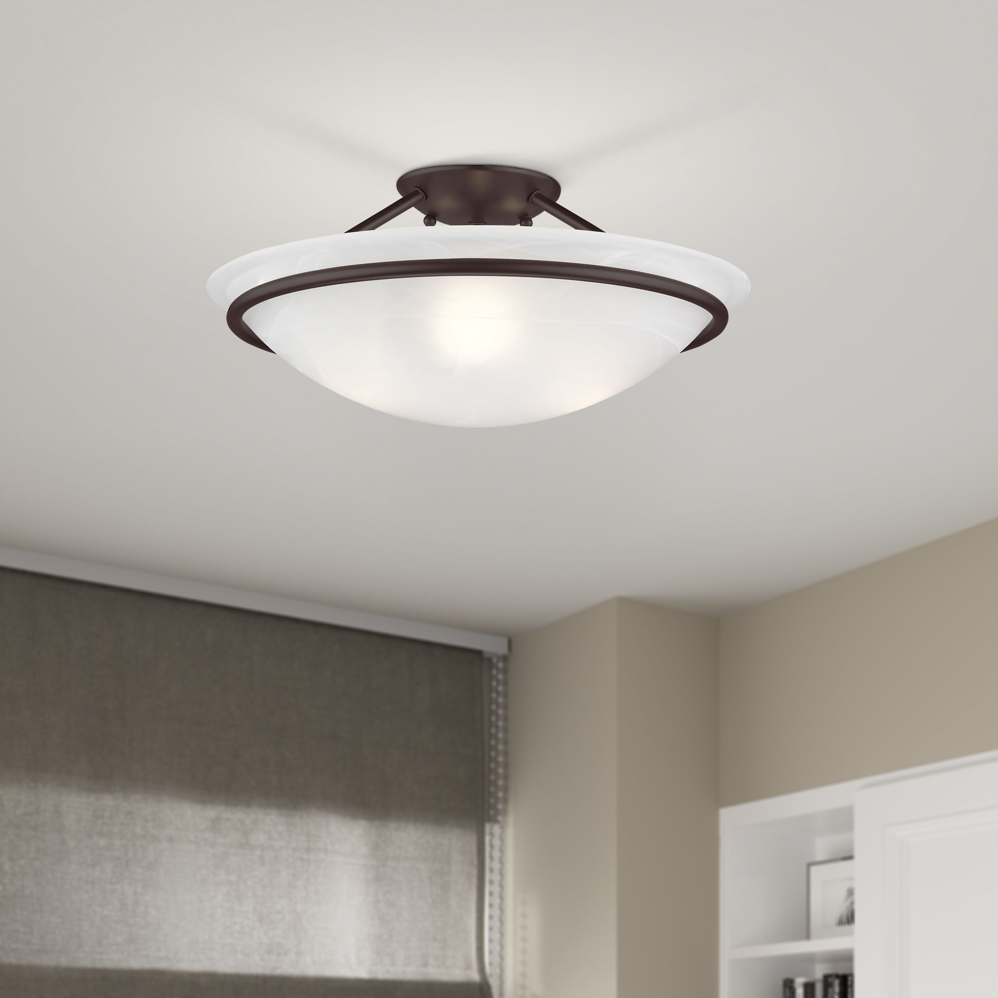 Livex Lighting Newburgh 16" Wide Bronze Bowl Ceiling Light in scene