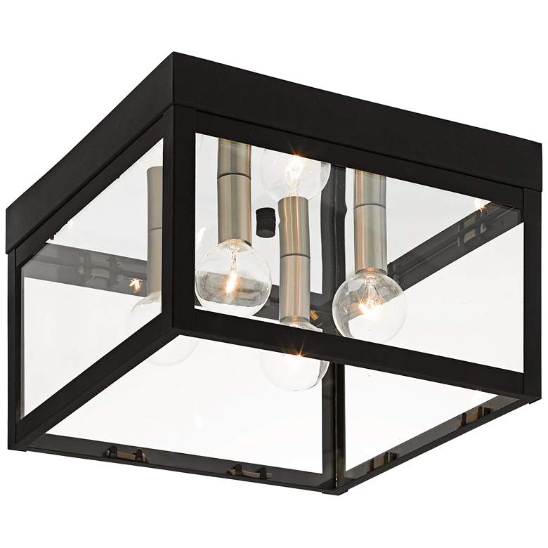 Image 1 Livex Lighting Nyack 10 1/2" Wide Black and Clear Glass Ceiling Light