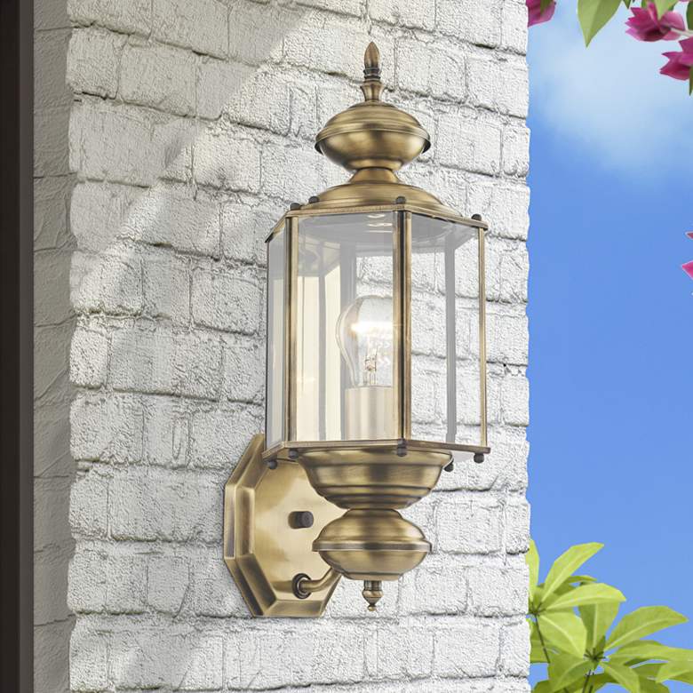 Image 1 Livex Lighting Outdoor Basics 17" High Antique Brass Outdoor Light