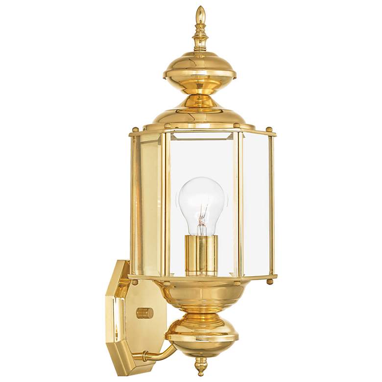Image 2 Livex Lighting Outdoor Basics 17" Polished Brass Outdoor Wall Light