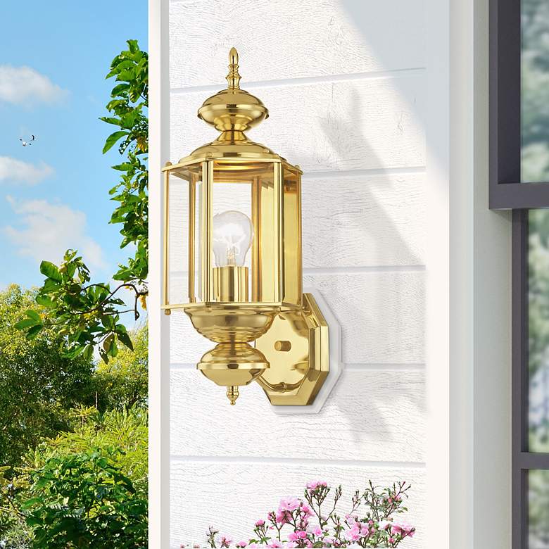 Image 1 Livex Lighting Outdoor Basics 17" Polished Brass Outdoor Wall Light