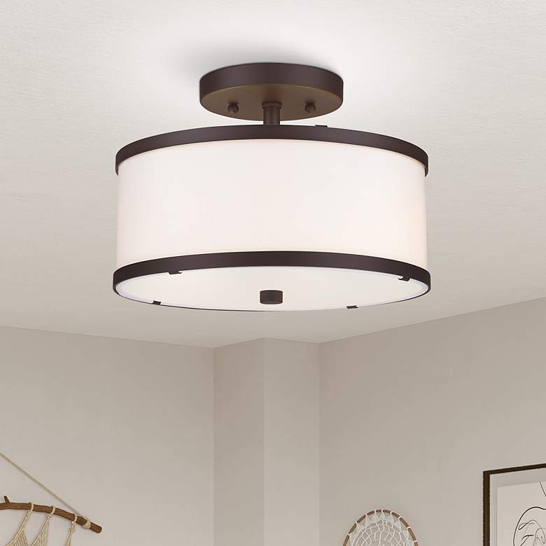 Image 1 Livex Lighting Park Ridge 11" 2-Light Bronze and White Ceiling Light