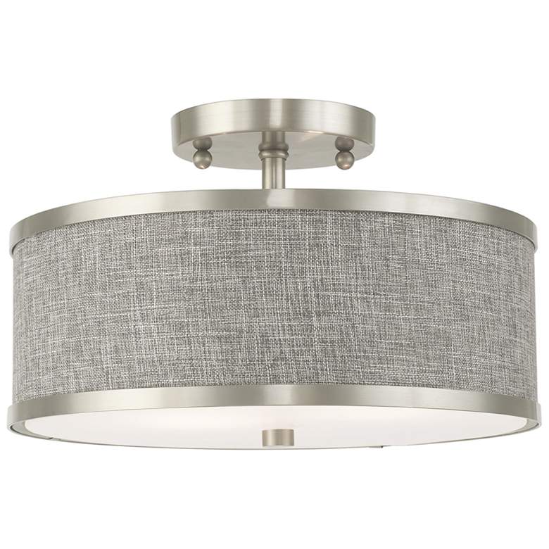 Image 1 Livex Lighting Park Ridge 13" Brushed Nickel Gray Shade Ceiling Light