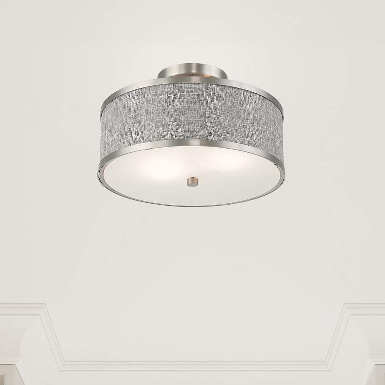 Image 1 Livex Lighting Park Ridge 13" Brushed Nickel Gray Shade Ceiling Light