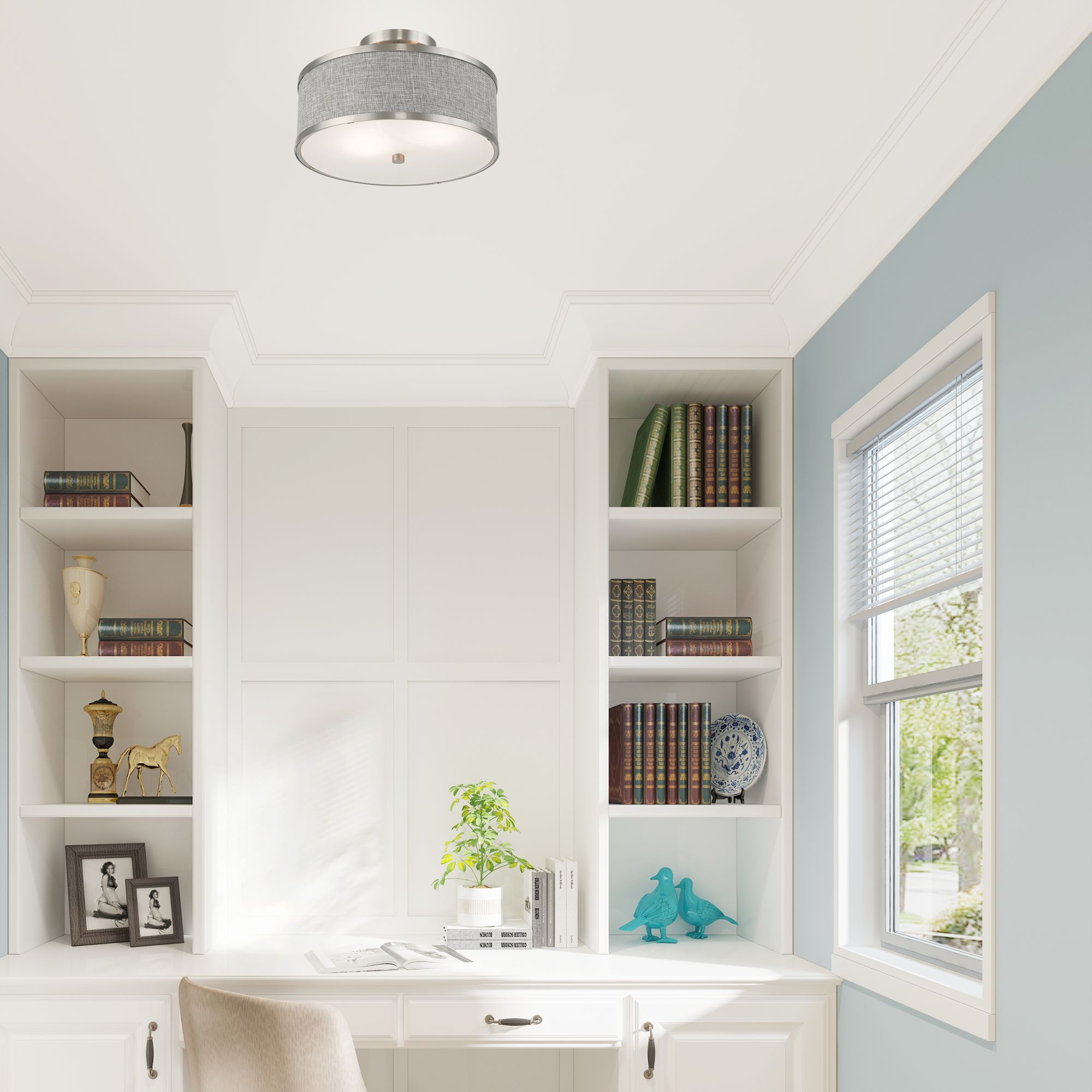 Livex Lighting Park Ridge 13" Brushed Nickel Gray Shade Ceiling Light