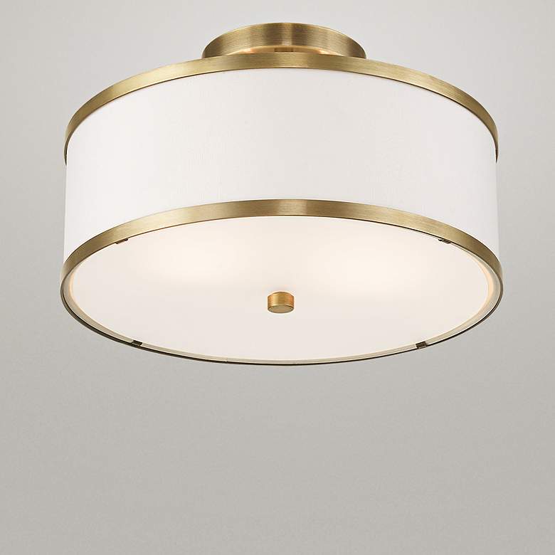 Image 2 Livex Lighting Park Ridge 13" Wide Antique Brass Drum Ceiling Light