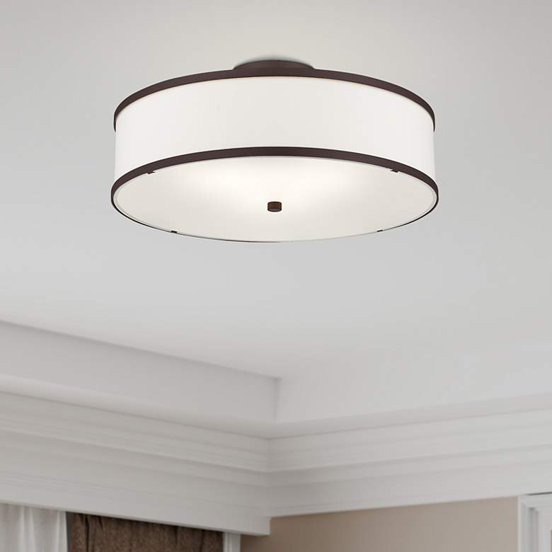 Image 1 Livex Lighting Park Ridge 15" 3-Light Bronze White Drum Ceiling Light