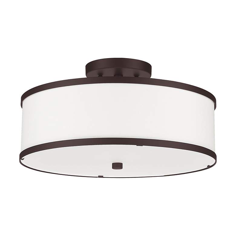 Image 3 Livex Lighting Park Ridge 15" 3-Light Bronze White Drum Ceiling Light more views